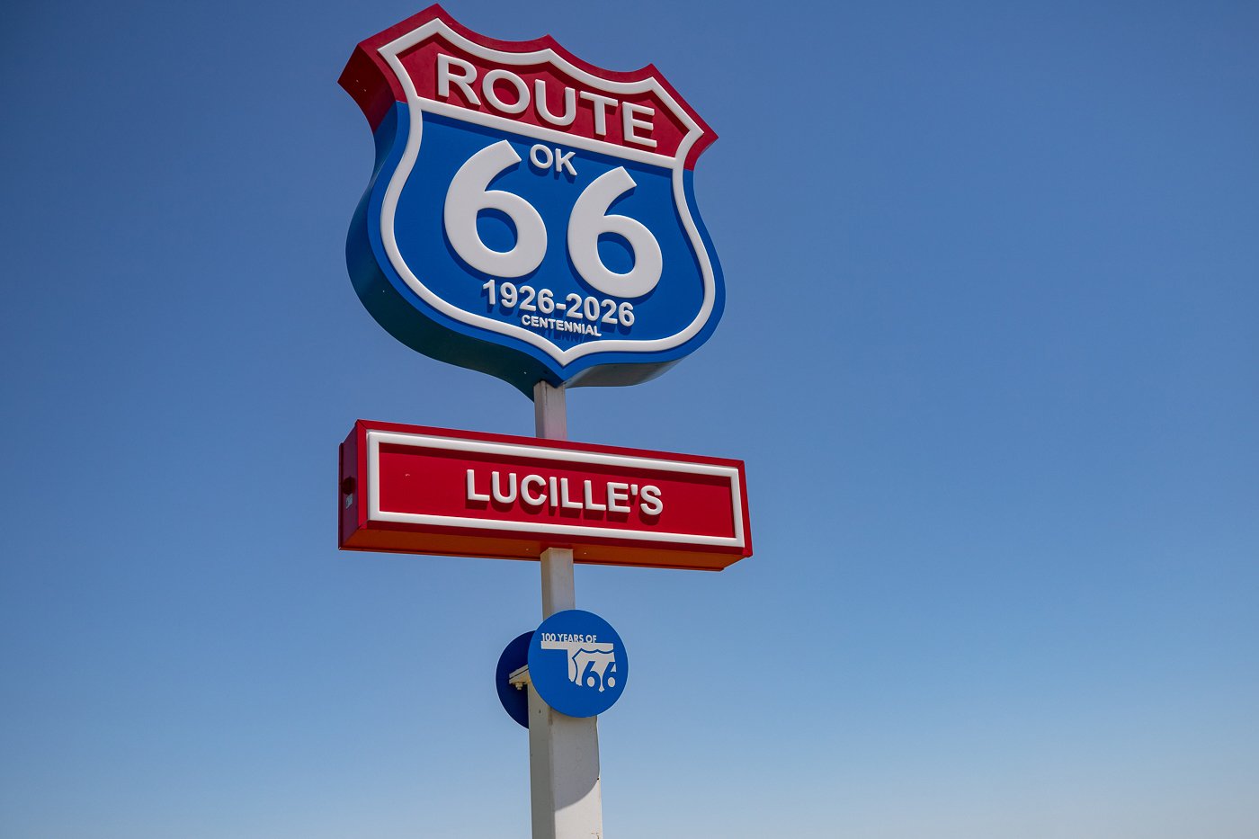 Lucille's Route 66 Centennial Monument in Hydro, Oklahoma